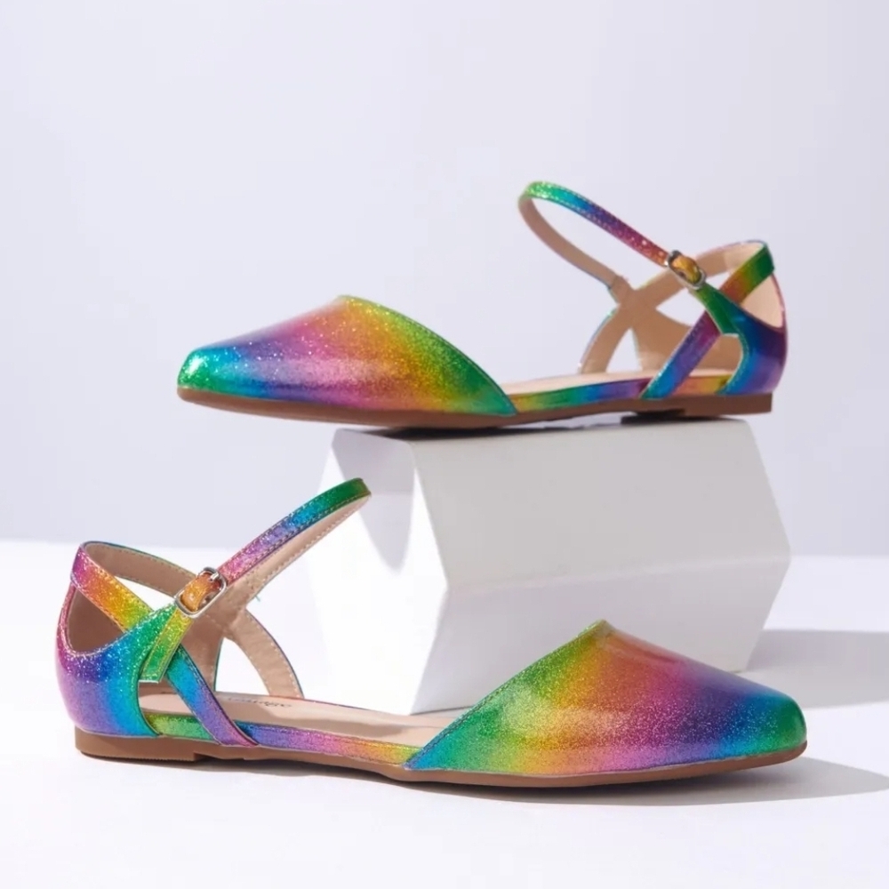Unique Vintage Rainbow Glitter Libby Flats
